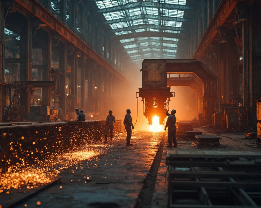 American factory worker with sparks