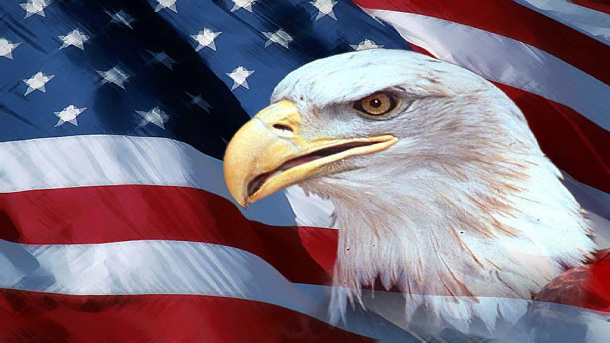 American flag against blue sky