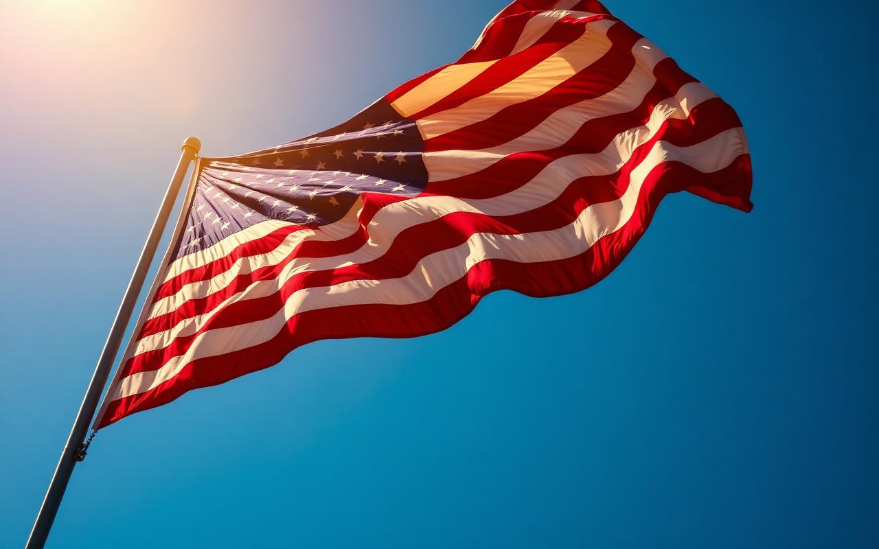 American flag against blue sky