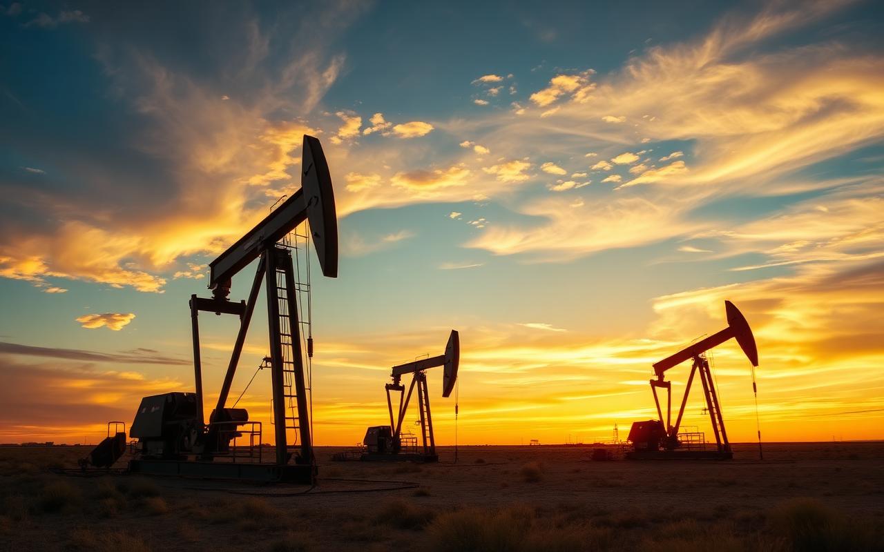 Oil pumps at sunset