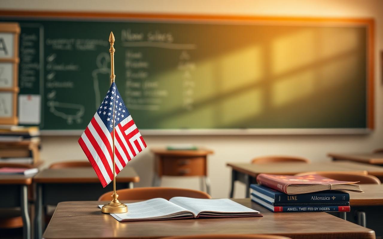 American flag in a classroom
